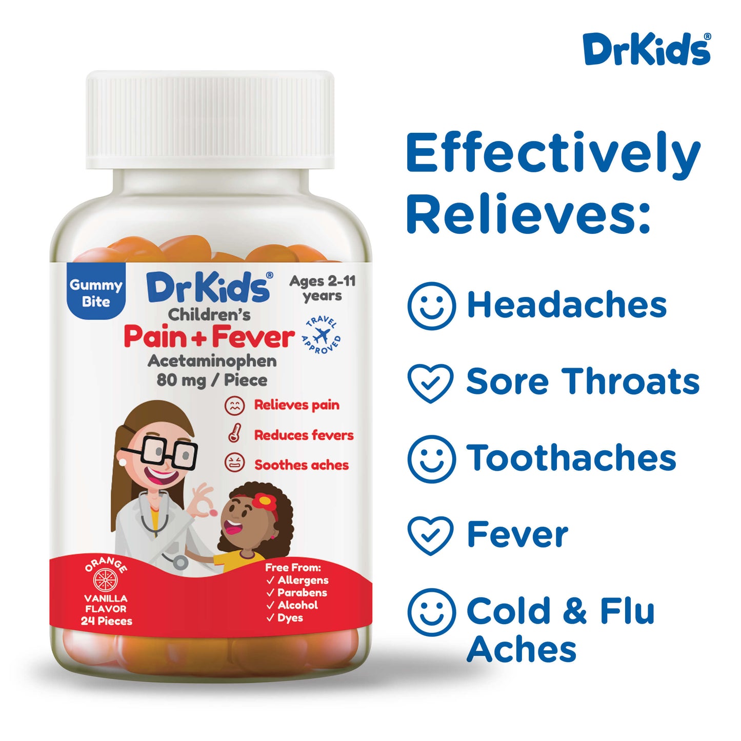 DrKids Children's Pain + Fever Gummy Bites (Orange Vanilla)