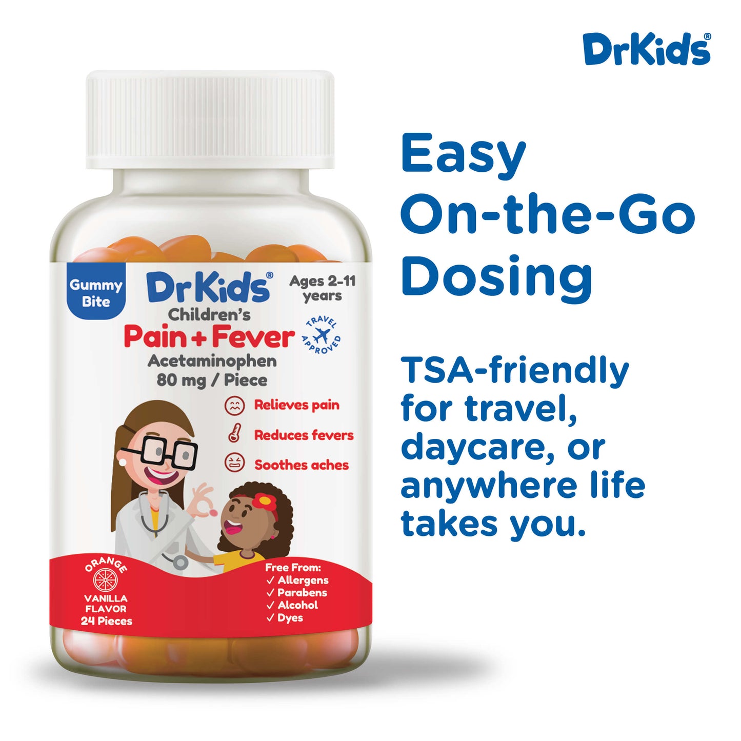 DrKids Children's Pain + Fever Gummy Bites (Orange Vanilla)